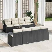 vidaXL Trädgårdsoffset med kudde 9 pcs Svart, Grädde 55 x 55 x 37 cm
