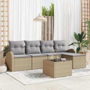 vidaXL Trädgårdsoffset med kudde 6 pcs Beige, ljusgrå Poly rattan