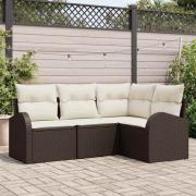 vidaXL Trädgårdsoffset med kudde 4 pcs Brun och vit Poly rattan