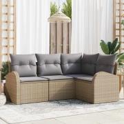 vidaXL Trädgårdsoffset med kudde 4 pcs Beige och Ljusgrå konstrotting