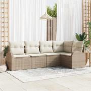 vidaXL Trädgårdsoffset med kudde 5 pcs Beige, vit Poly rattan