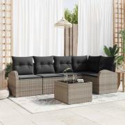 vidaXL Trädgårdsoffset med kudde 6 pcs Grå Poly rattan