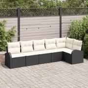 vidaXL Trädgårdsoffset med kudde 6 pcs Svart, vit Poly rattan