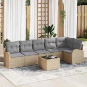 vidaXL Trädgårdsoffset med kudde 7 pcs Beige, ljusgrå Poly rattan
