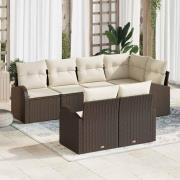 vidaXL Trädgårdsoffset med kudde 7 pcs Brun och vit Poly rattan
