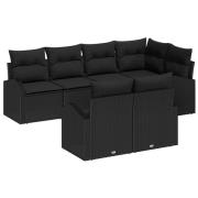 vidaXL Trädgårdsoffset med kudde 7 pcs Svart Poly rattan