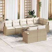 vidaXL Trädgårdsoffset med kudde 9 pcs Beige, vit Poly rattan