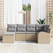 vidaXL Trädgårdsoffset med kudde 6 pcs Beige, ljusgrå Poly rattan