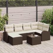 vidaXL Trädgårdsoffset med kudde 7 pcs Brun och vit Poly rattan