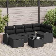 vidaXL Trädgårdsoffset med kudde 7 pcs Svart Poly rattan