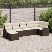 vidaXL Trädgårdsoffset 7 pcs Brun Poly rattan