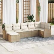vidaXL Trädgårdsoffset 7 pcs Beige Poly rattan