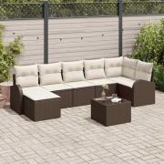vidaXL Trädgårdsoffset 8 pcs Brun Poly rattan