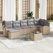 vidaXL Trädgårdsoffset 8 pcs Beige Poly rattan