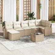vidaXL Soffset med kudde med lagring 8 pcs Beige konstrotting