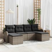 vidaXL Trädgårdsoffset med kudde 6 pcs Grå Poly rattan