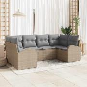 vidaXL Trädgårdsoffset med kudde med lagring 6 pcs Beige Poly rattan