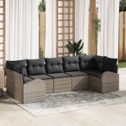 vidaXL Trädgårdsoffset med kudde 7 pcs Grå Poly rattan