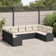 vidaXL Trädgårdsoffset med kudde 9 pcs Svart, vit Poly rattan