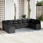 vidaXL Trädgårdsoffset 10 pcs Svart Poly Rattan, Pulverlackerat Stål