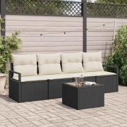 vidaXL Trädgårdsoffset med kudde 5 pcs Svart, Grädde 55 x 55 x 37 cm
