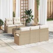 vidaXL Trädgårdsoffset med kudde med kudde 6 pcs Beige och gräddfärgad