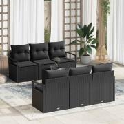 vidaXL Trädgårdsoffset med kudde Manuell 7 pcs Svart 55 x 55 x 37 cm