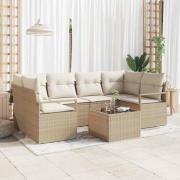 vidaXL Trädgårdsoffset med kudde 7 pcs Beige, Kräm 55 x 55 x 37 cm