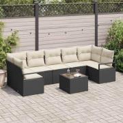 vidaXL Trädgårdsoffset med kudde 8 pcs Svart, Grädde 55 x 55 x 37 cm