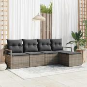 vidaXL Trädgårdsoffset 5 pcs Grå Poly Rattan, Pulverlackerat Stål