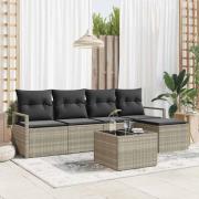 vidaXL Trädgårdsoffset 6 pcs Ljusgrå Poly Rattan, Pulverlackerat Stål