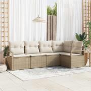 vidaXL Trädgårdsoffset med kudde 5 pcs Beige och gräddfärgad