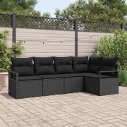 vidaXL Trädgårdsoffset 5 pcs Svart Poly Rattan, Pulverlackerat Stål