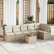 vidaXL Trädgårdsoffset med kudde 7 pcs Beige och gräddfärgad