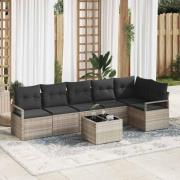 vidaXL Trädgårdsoffset 7 pcs Ljusgrå Poly Rattan, Pulverlackerat Stål