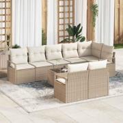 vidaXL Trädgårdsoffset med kudde 9 pcs Beige och gräddfärgad