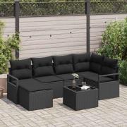 vidaXL Trädgårdsoffset 7 pcs Svart Poly Rattan och Pulverlackerad Stål