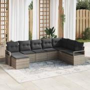 vidaXL Trädgårdsoffset 8 pcs Grå Poly Rattan, Pulverlackerat Stål