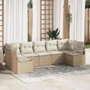 vidaXL Trädgårdsoffset med kudde med lagring 7 pcs Beige, Kräm