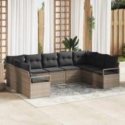 vidaXL Trädgårdsoffset 9 pcs Grå Poly Rattan, Pulverlackerat Stål