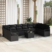vidaXL Trädgårdsoffset 11 pcs Svart Poly Rattan, Pulverlackerat Stål