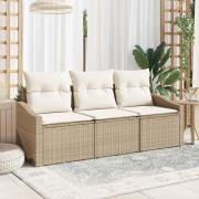 vidaXL Trädgårdsoffset med kudde med lagring 3 pcs Beige, Kräm
