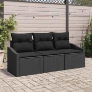 vidaXL Trädgårdsoffset 3 pcs Svart Poly Rattan och Pulverlackerad Stål