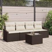 vidaXL Trädgårdsoffset med kudde 5 pcs Brun och Kräm 55 x 55 x 37 cm