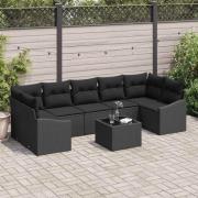 vidaXL Trädgårdsoffset med kudde 8 pcs Svart 55 x 55 x 37 cm