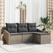 vidaXL Trädgårdsoffset 4 pcs Grå Poly Rattan, Pulverlackerat Stål
