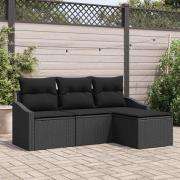vidaXL Trädgårdsoffset 4 pcs Svart Poly Rattan och Pulverlackerad Stål