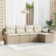 vidaXL Trädgårdsmöbelset med kudde 5 pcs Beige och gräddfärgad