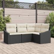 vidaXL Trädgårdsmöbelset med kudde med lagring 4 pcs Svart och kräm