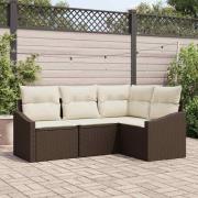 vidaXL Trädgårdsmöbelset med kudde med lagring 4 pcs Brun, krämfärgad